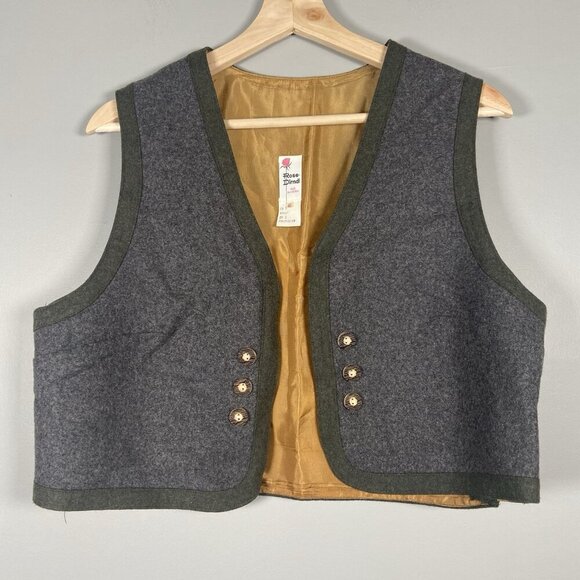 Vintage ROSE DIRNDL Gray Boiled Wool Women Austria Hunting Riding Vest Size 46 - Picture 1 of 7